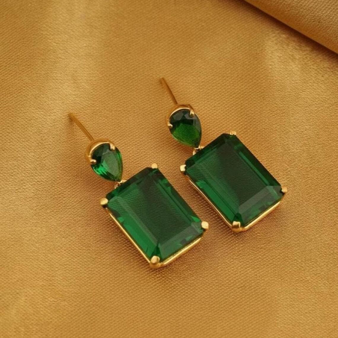 Emerald Green Drop Earrings For Women's — View 4