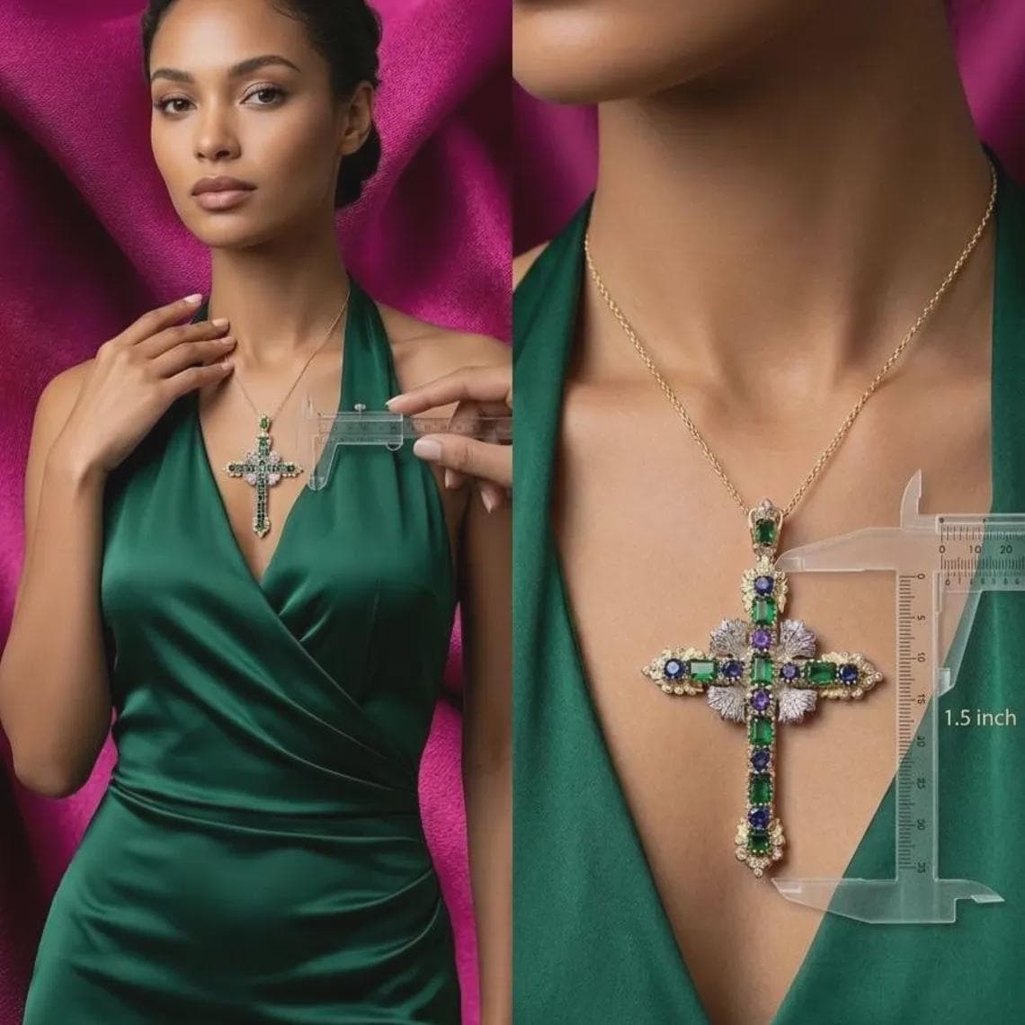 Vintage Emerald Green Cross Pendant — View 5