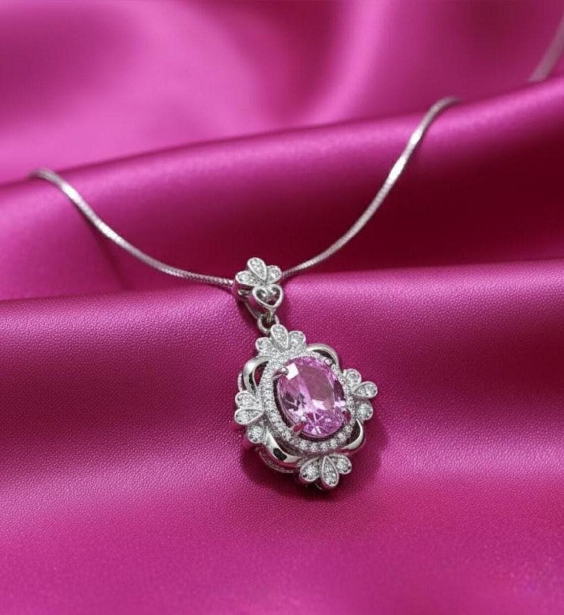 Vintage Pink Sapphire Pendant Necklace — View 4