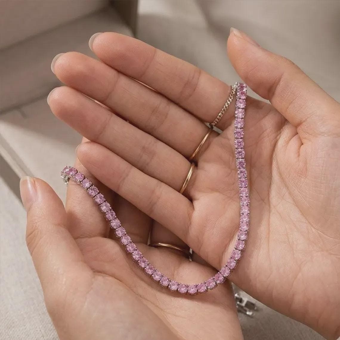 18Ct Pink Sapphire Tennis Necklace — View 3