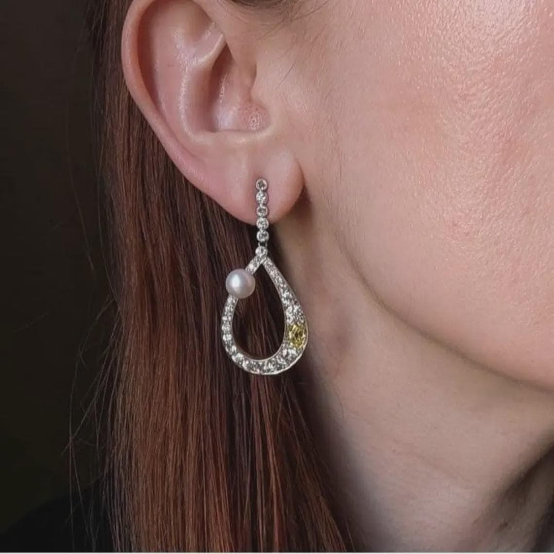 Pearl Teardrop Dangle Earrings — View 2