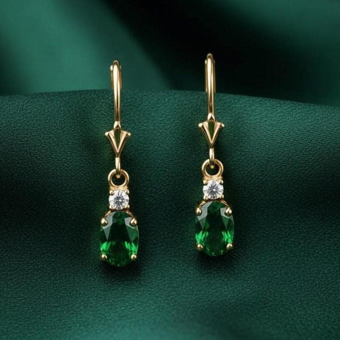 Oval Emerald Drop Earrings