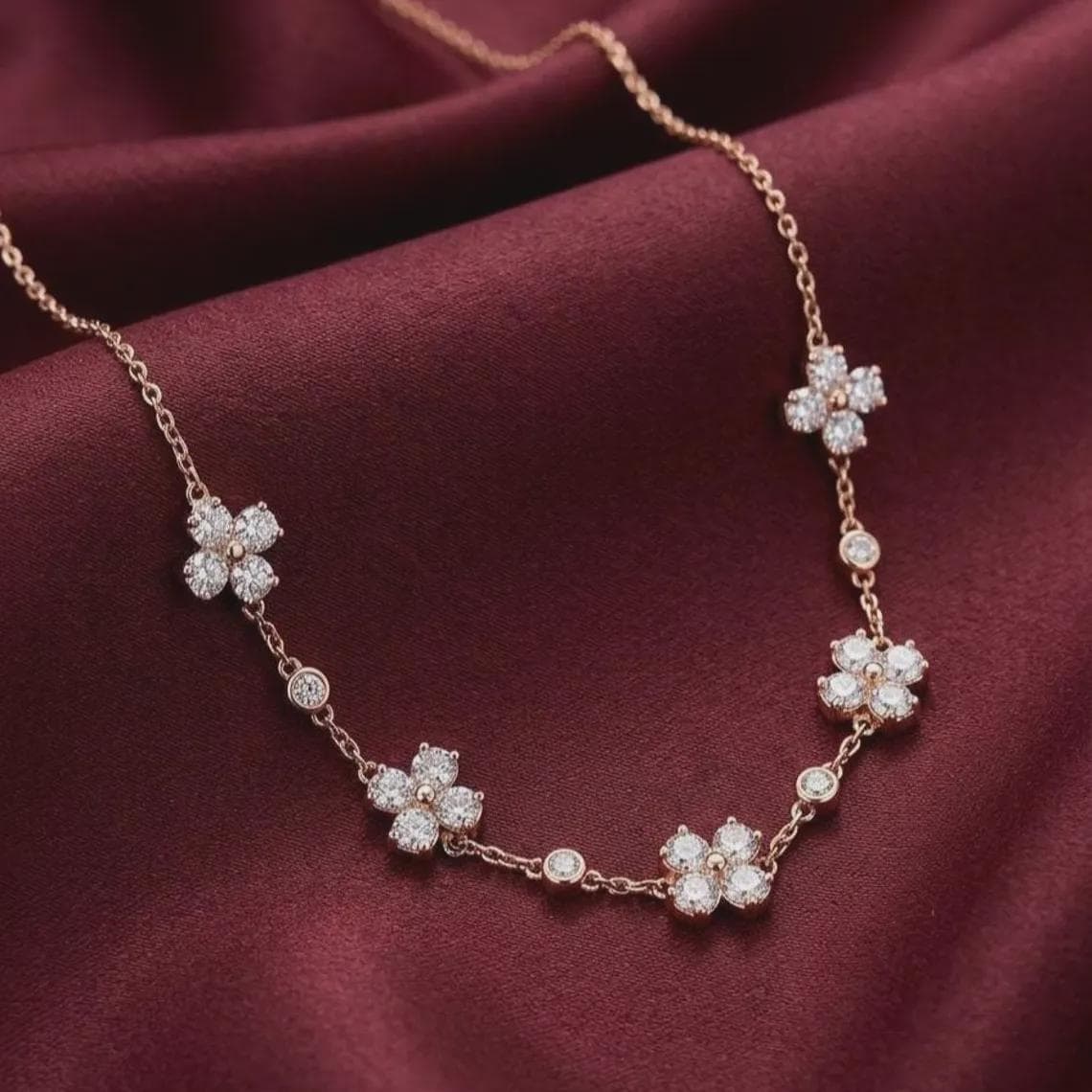 Golden Meadow Round Diamond/Moissanite Necklace 14K Gold Plated