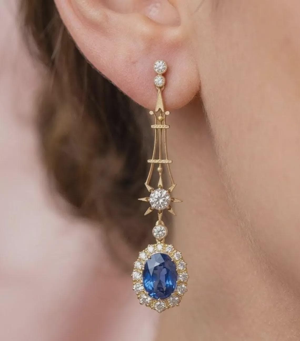 Blue Sapphire Drop Earrings — View 2