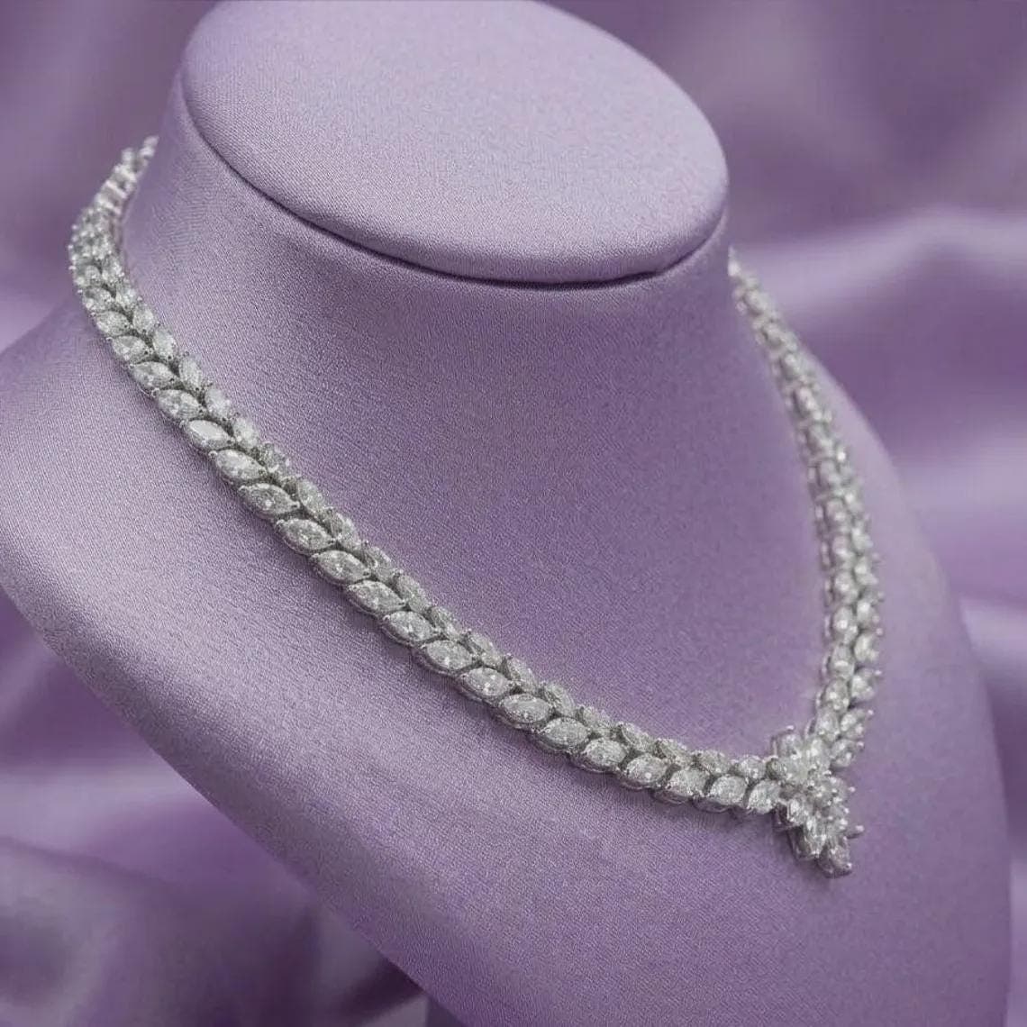 Marquise Diamond/Moissanite Floral Drop Necklace 14K Gold Plated — View 2
