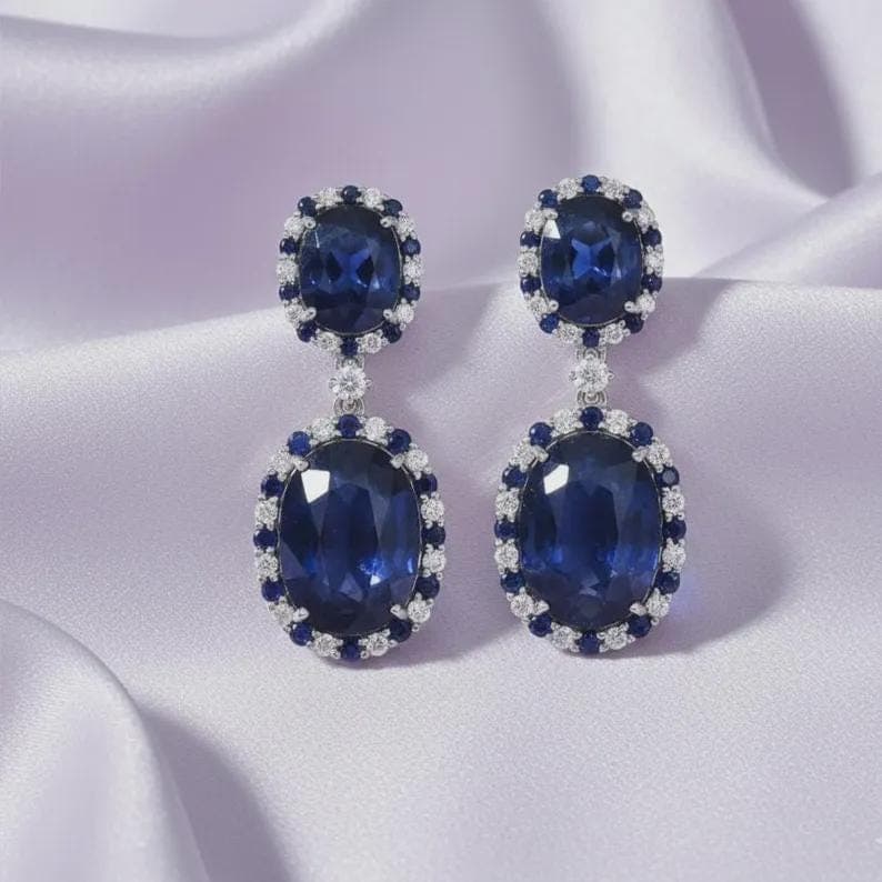 fine Oval Blue Sapphire & Round Diamond Women's