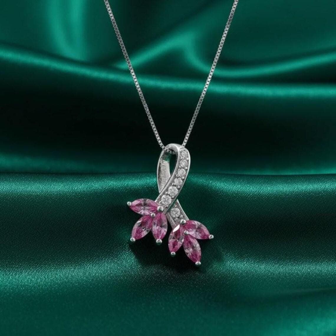 Marquise Pink Sapphire Diamond Pendant Necklace — View 4