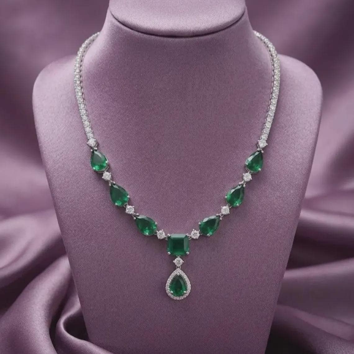 Eternal Elegance Emerald & Diamond Statement Necklace 14K — View 2