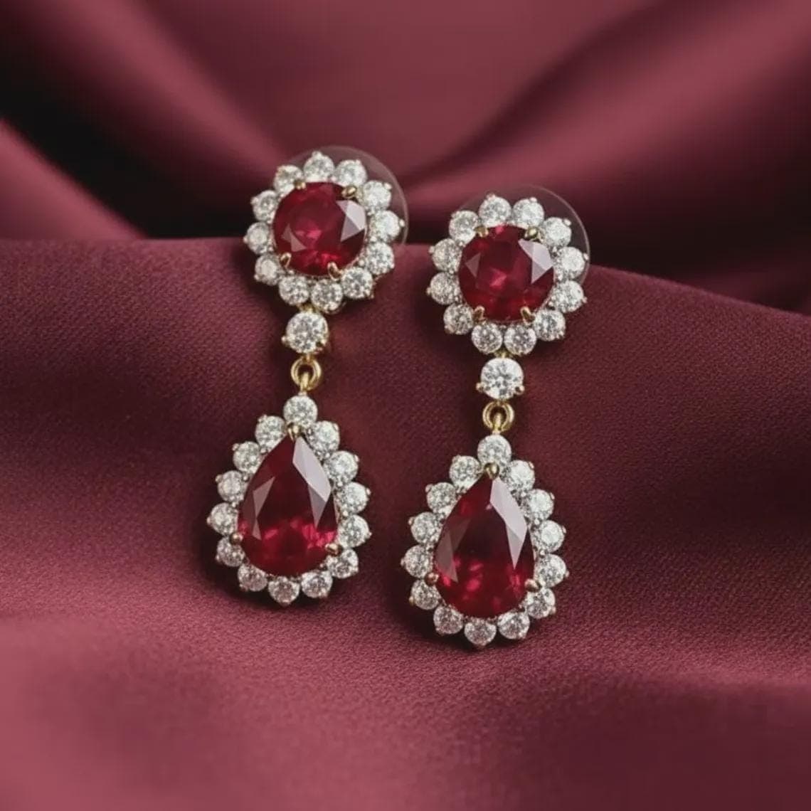 Golden Passion Ruby & Brilliant Diamond Drop Earrings — View 1