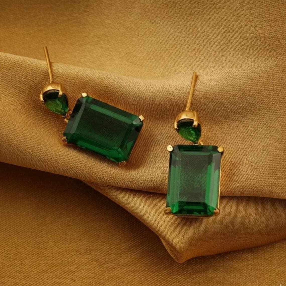 Emerald Green Drop Earrings For Women's