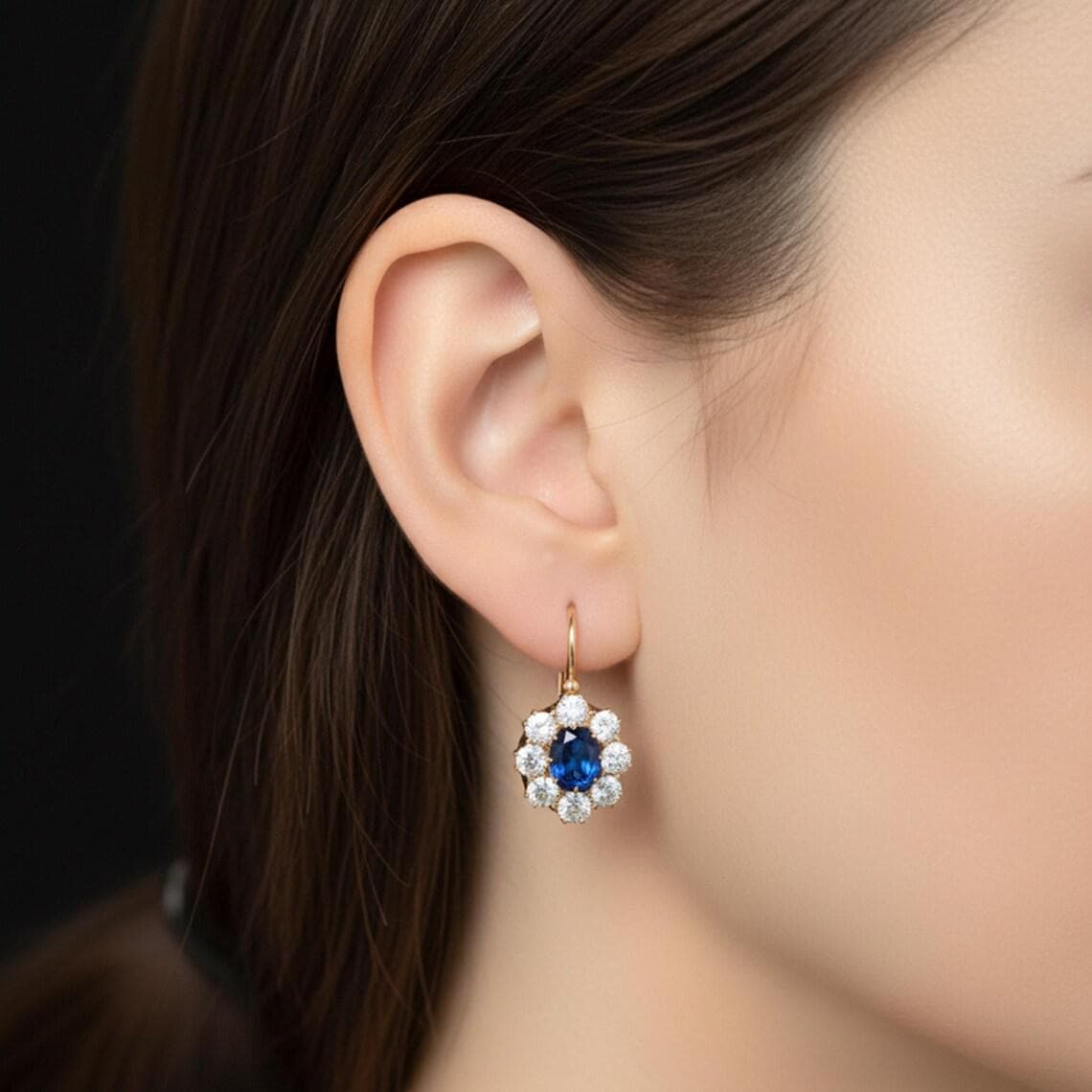 Blue Sapphire CZ Dangle Earrings
