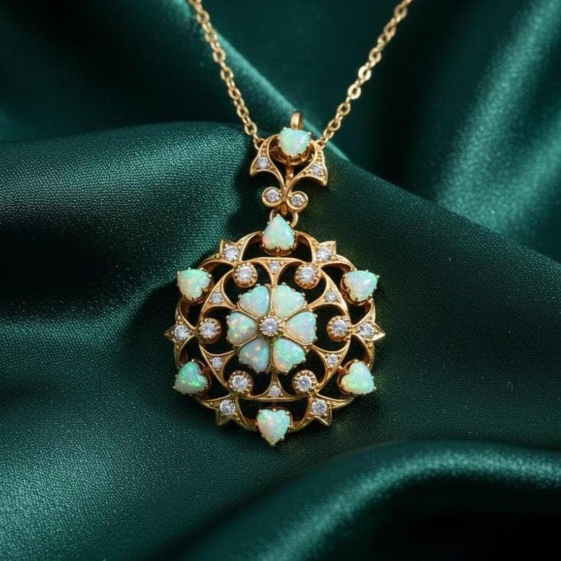 Vintage Opal Flower Mandala Pendant Necklace — View 5