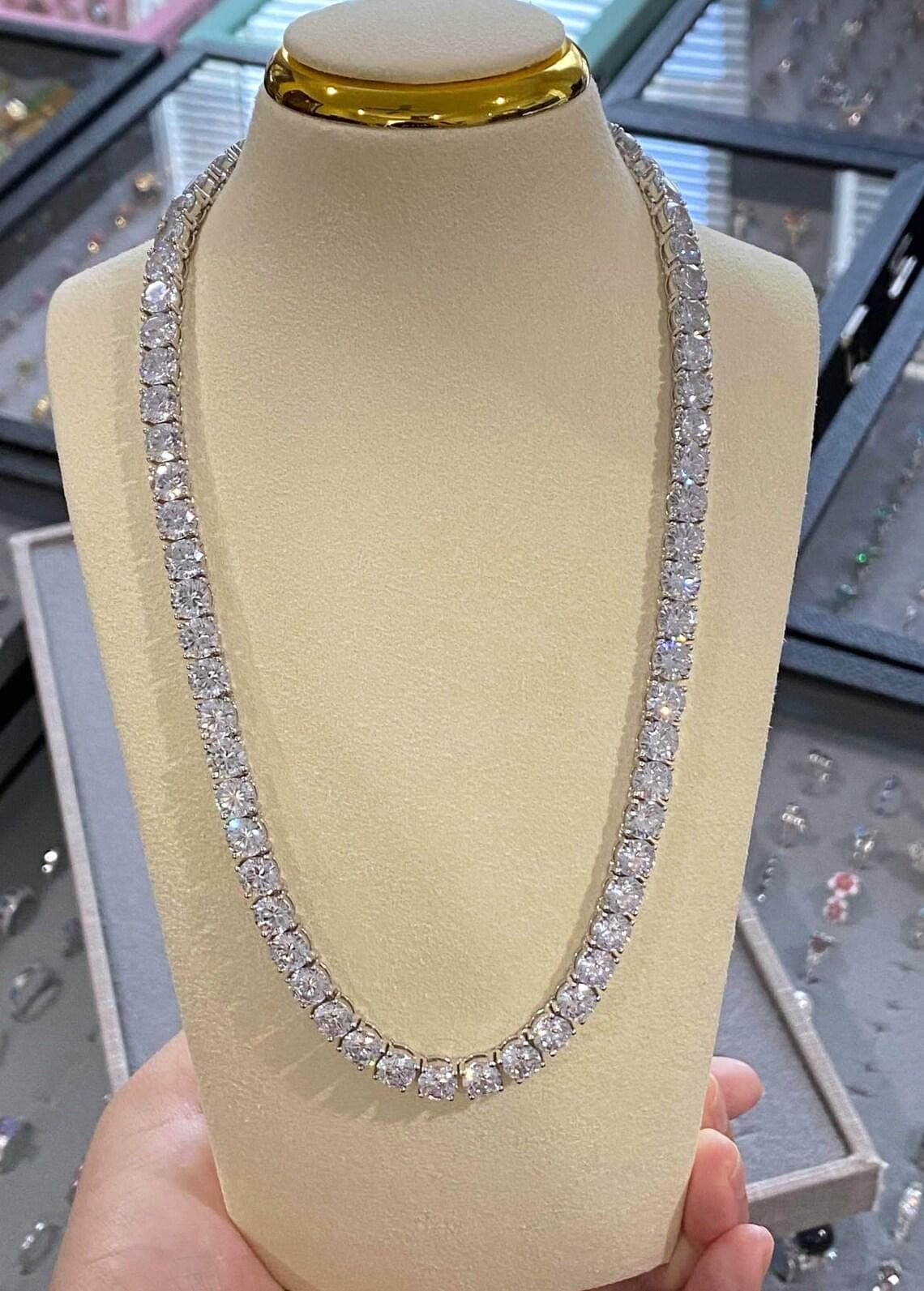 Vintage Sterling Silver White diamond Tennis Necklace women's