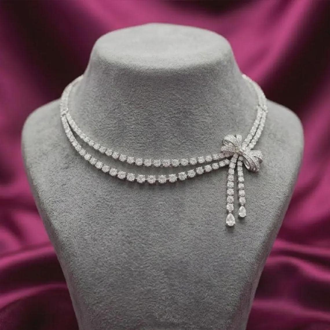 Sterling Silver Bow Tennis Necklace