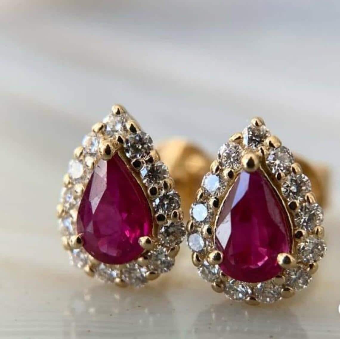 Ruby Teardrop Stud Earrings — View 2