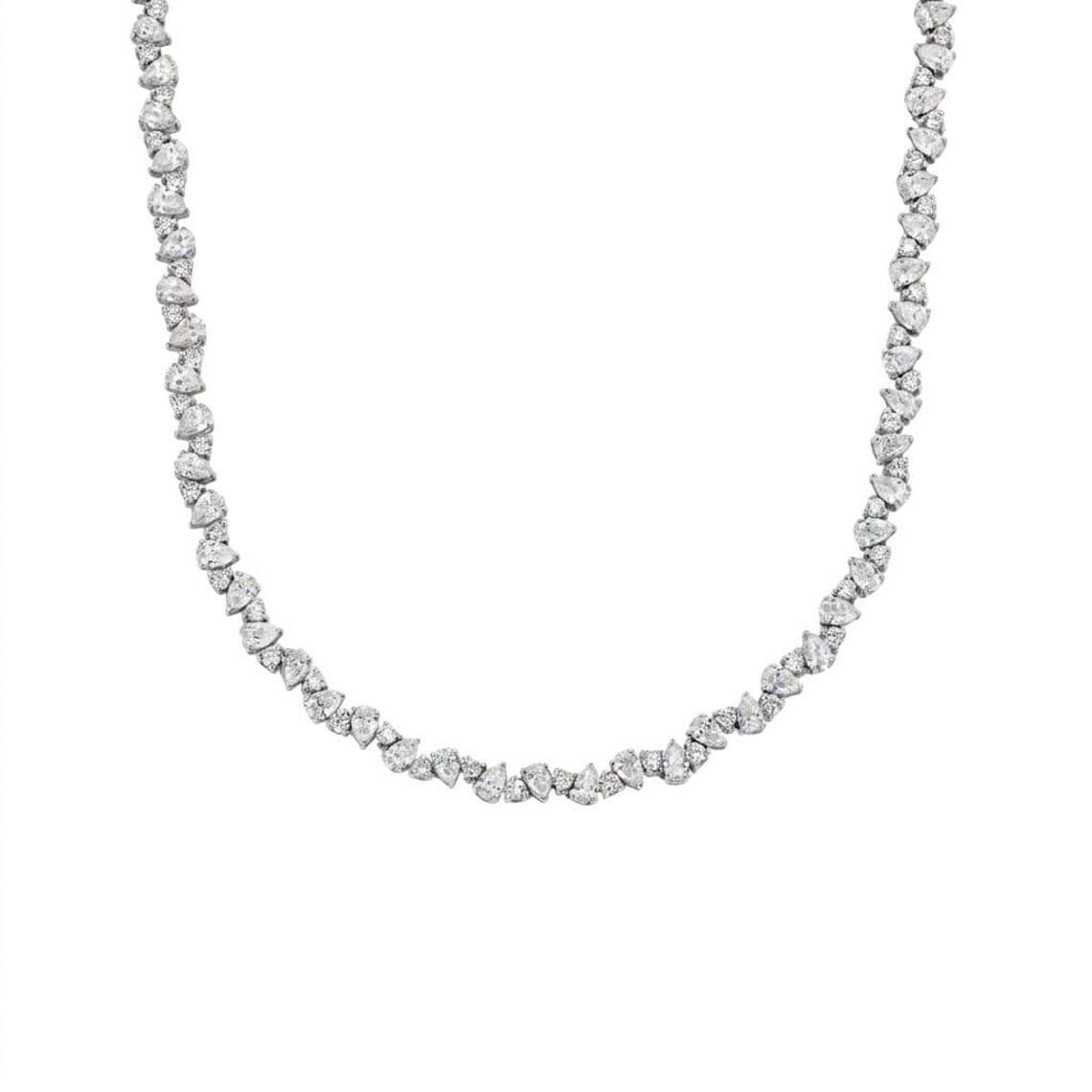 Dainty Pear Cut Diamond Tennis Necklace — View 3