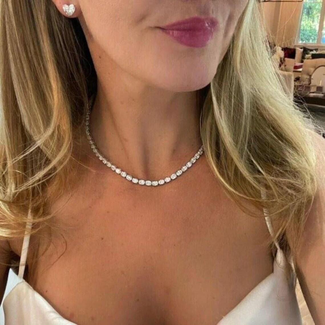 Oval Diamond Tennis Necklace — View 4