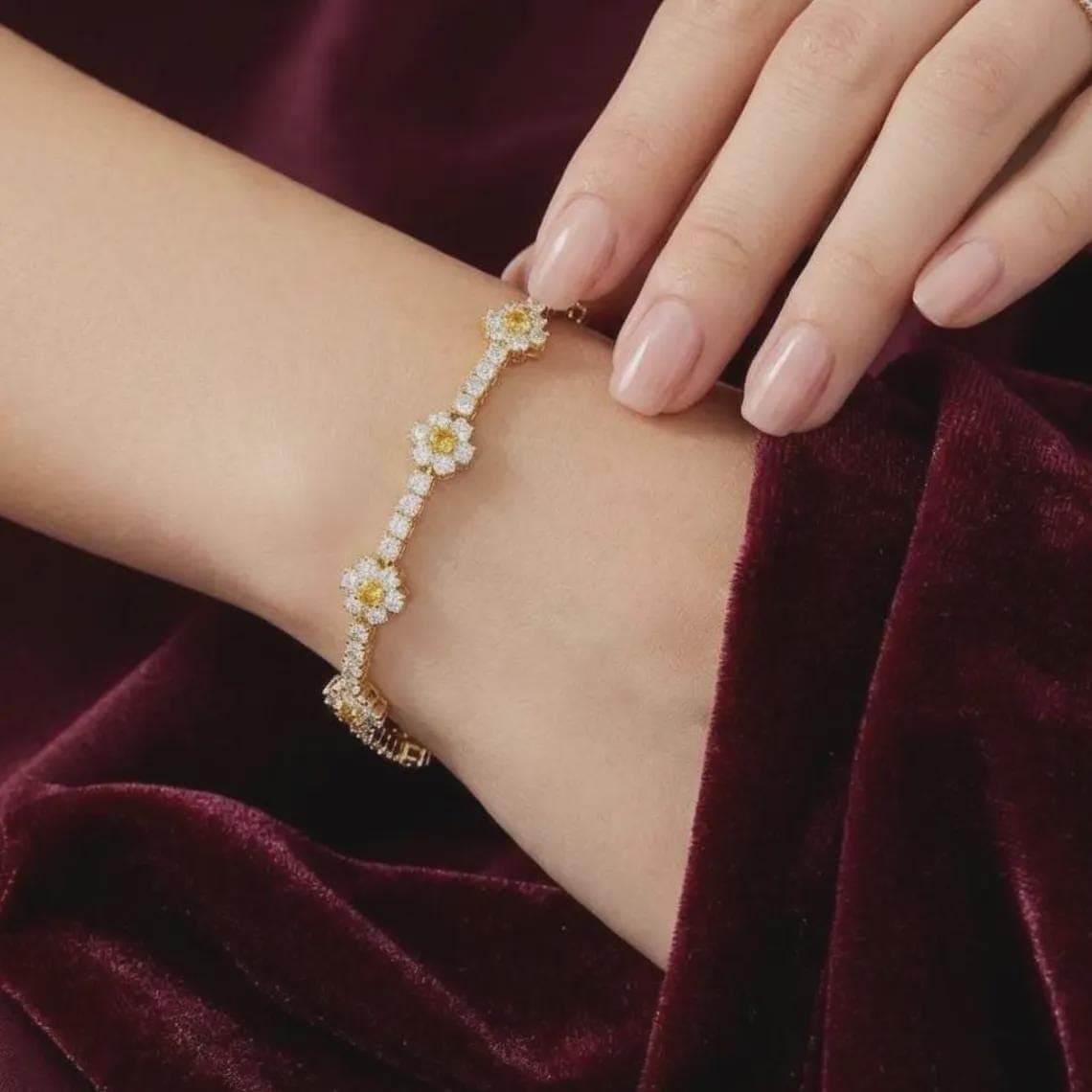 Yellow Citrine & Diamond Flower Women's Link 14K — View 2