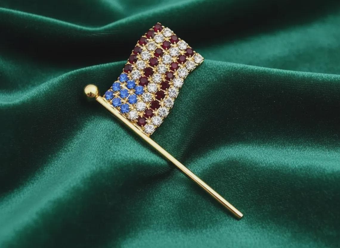 Sapphire Diamond American USA Flag Pin Brooch — View 3