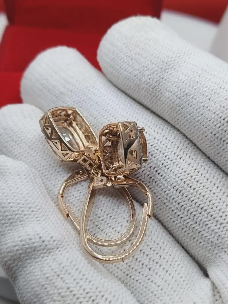 Rose Gold Morganite Halo Drop Earrings — View 3