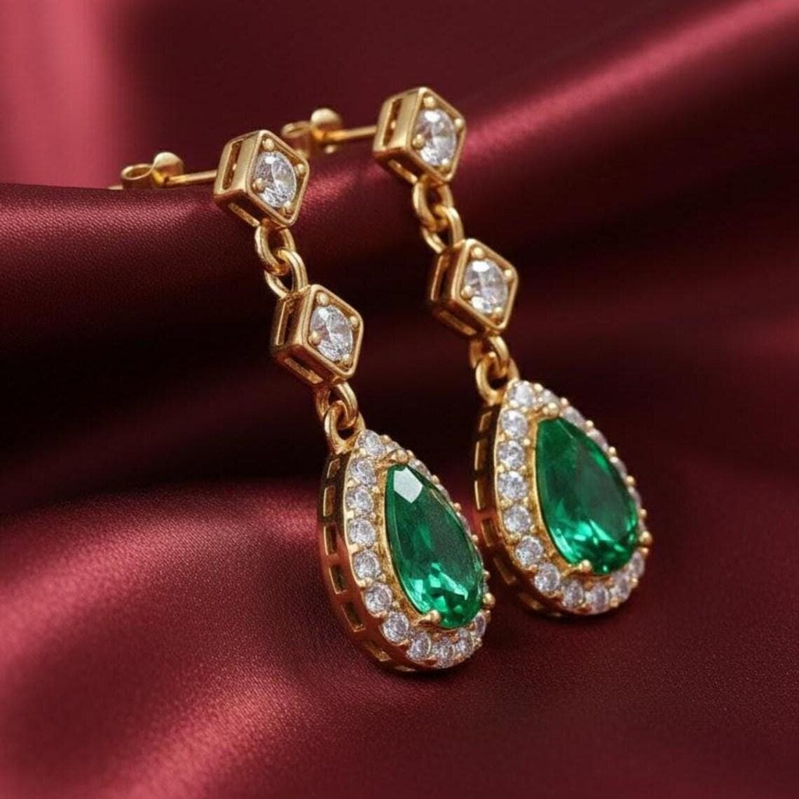 Pear Emerald Teardrop Earrings — View 4