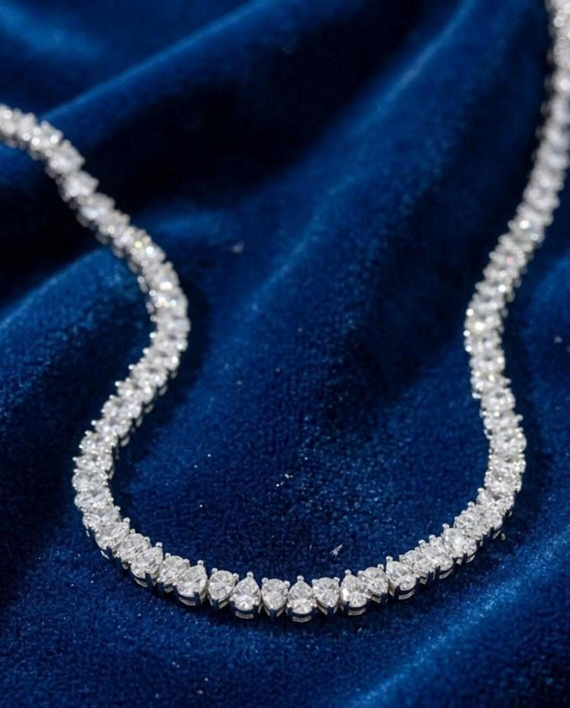 Pear Cut Diamond Tennis Necklace — View 2