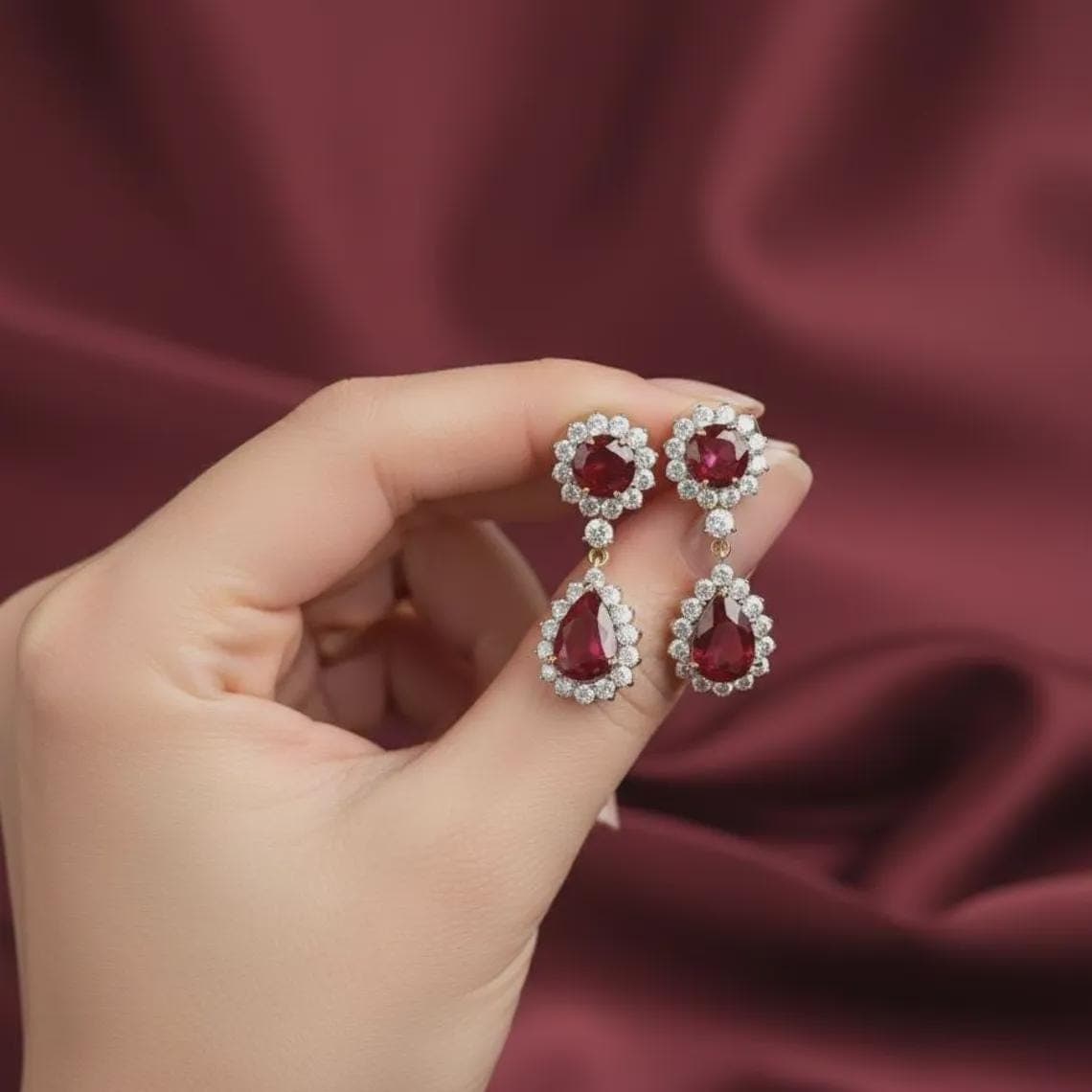 Golden Passion Ruby & Brilliant Diamond Drop Earrings — View 3