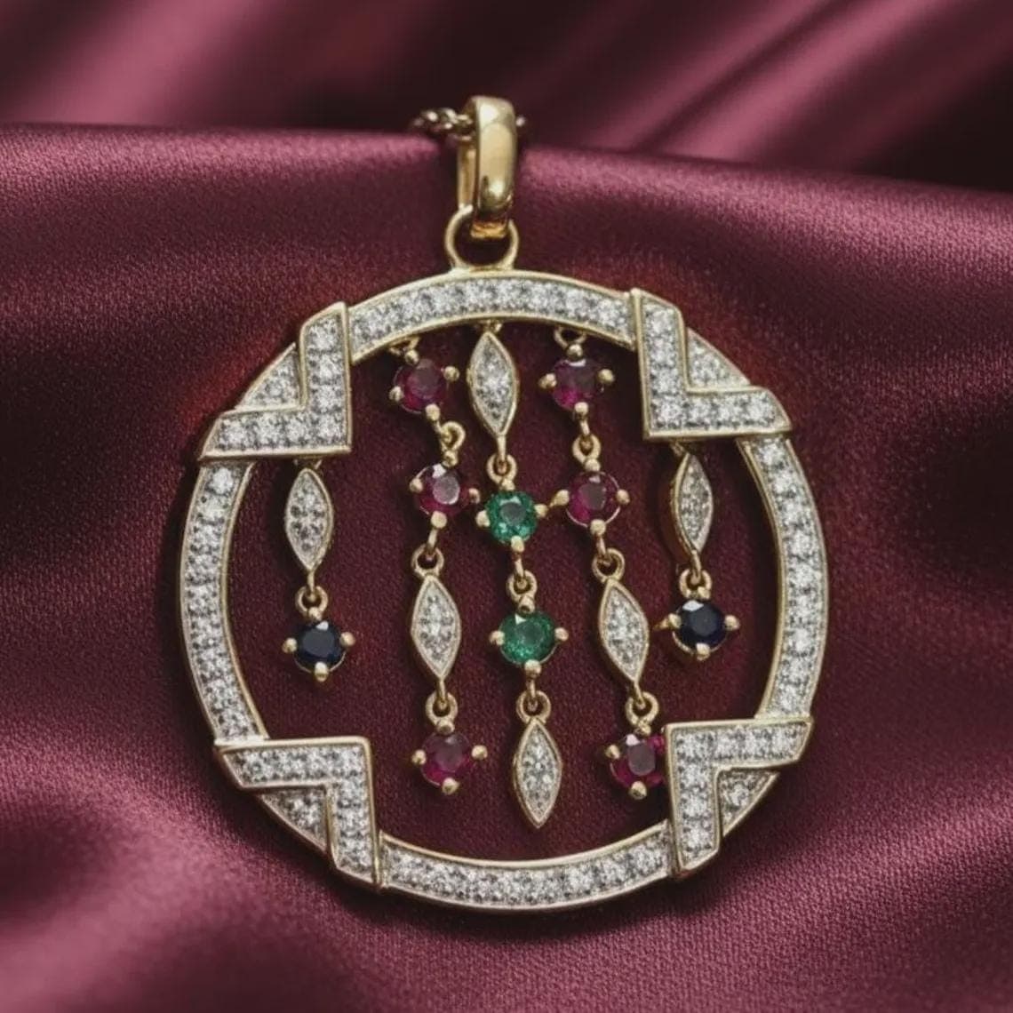 Luxury Precious Stone Cluster Pendant 14K Gold Plated