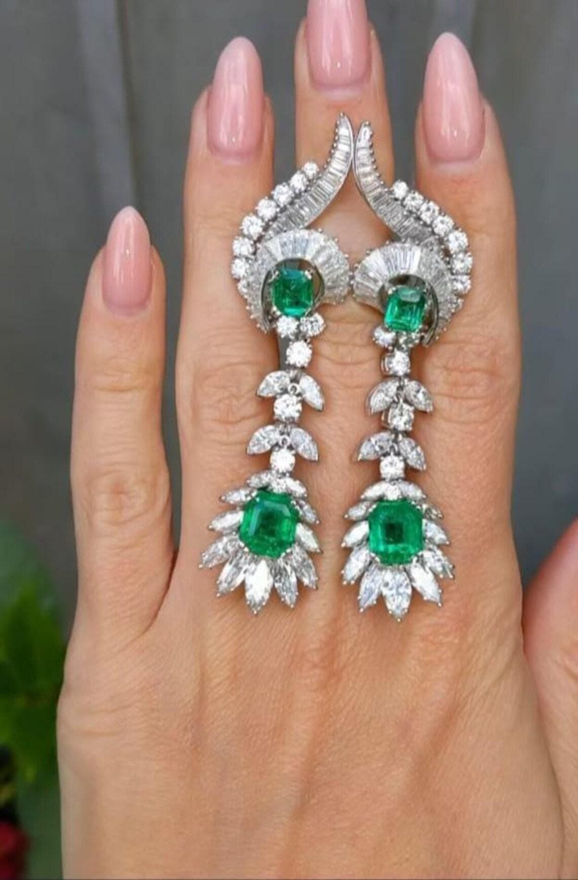 Emerald Green Art Deco Statement Dangle Earrings — View 6