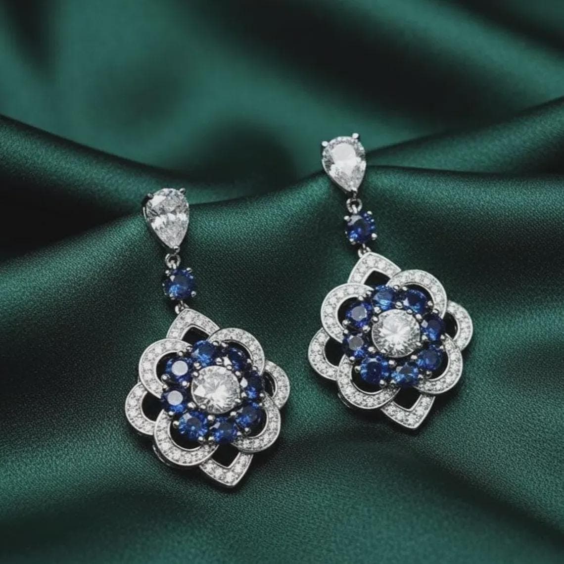 Pear Cut Blue Sapphire Drop Earrings — View 3