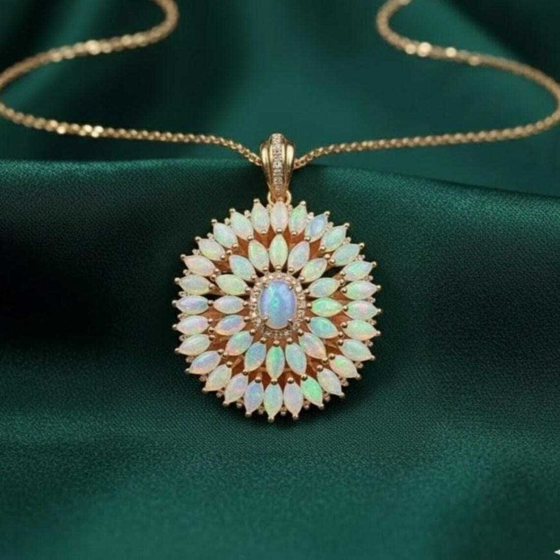Marquise Opal Sunburst Pendant Necklace — View 3