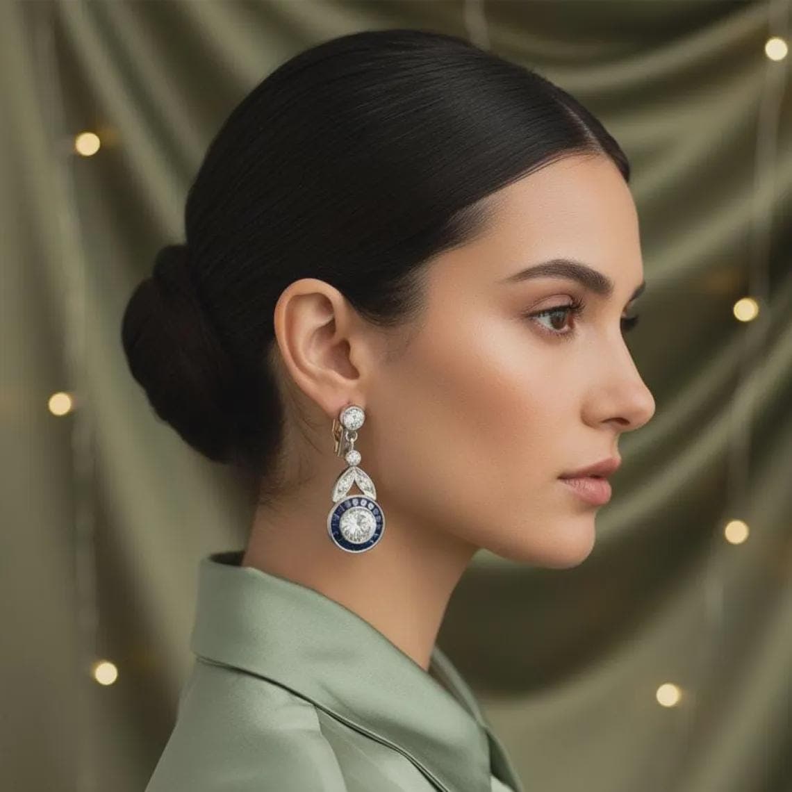 Art Deco Sapphire Diamond Drop Earrings — View 2