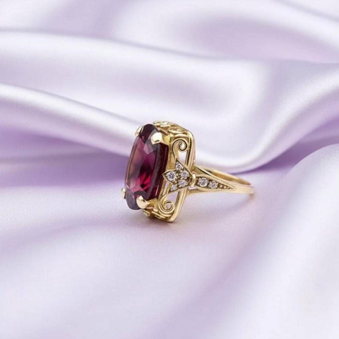 14K Gold Plated Vintage Red Ruby & Diamond — View 2
