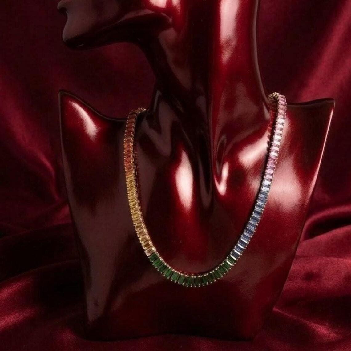 Rainbow Emerald Tennis Necklace — View 2