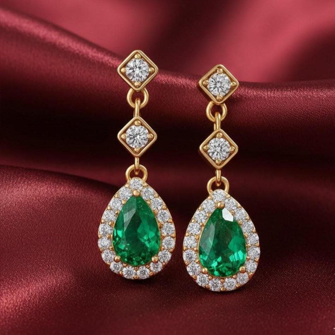 Pear Emerald Teardrop Earrings — View 3