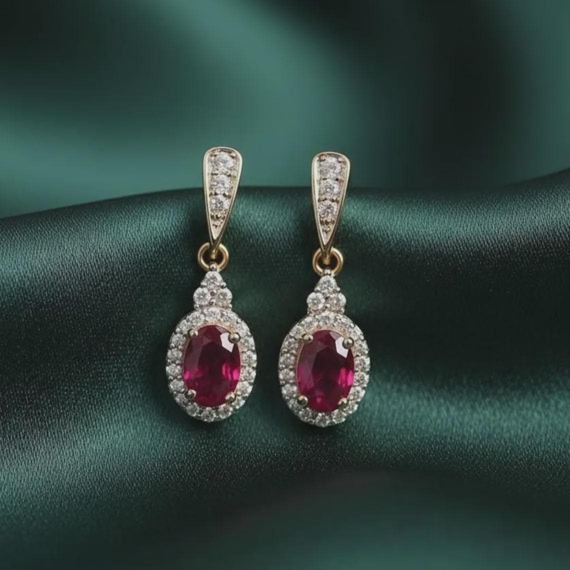 Oval Ruby Halo Drop Earrings — View 5