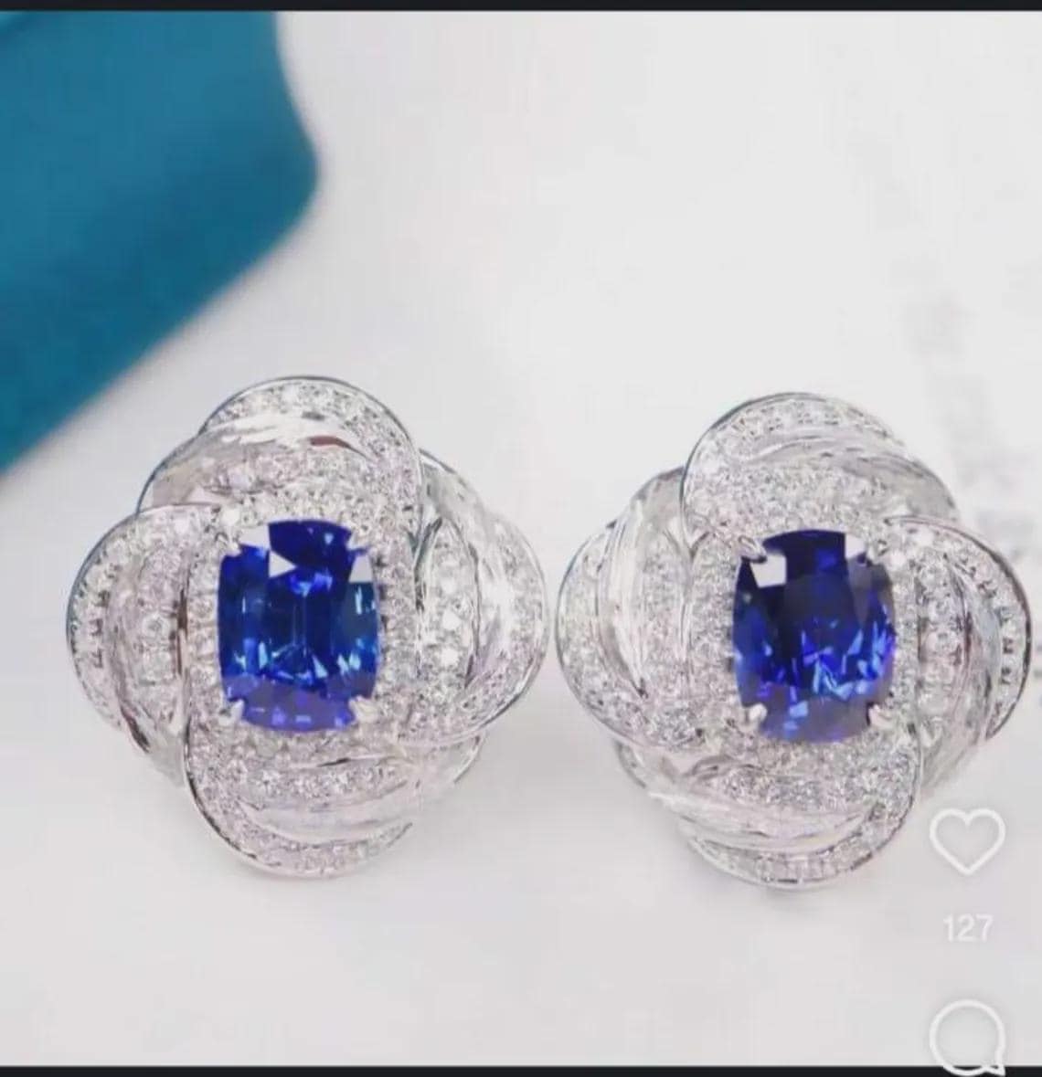 Cushion Cut Blue Sapphire Halo Stud Earrings