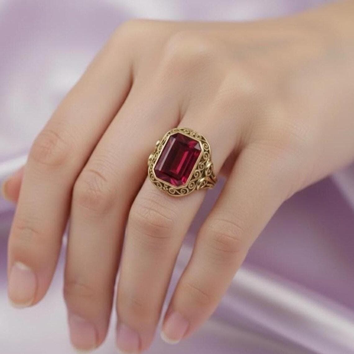 14K Gold Plated Victorian Bold Red Ruby Solitaire — View 4