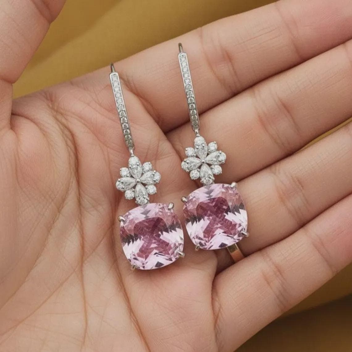 Victorian Style Cushion Cut Pink Sapphire Dangles — View 3