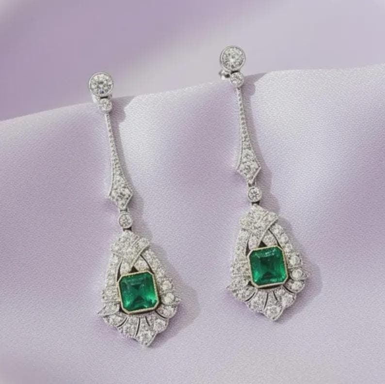 Emerald Diamond Drop Earrings