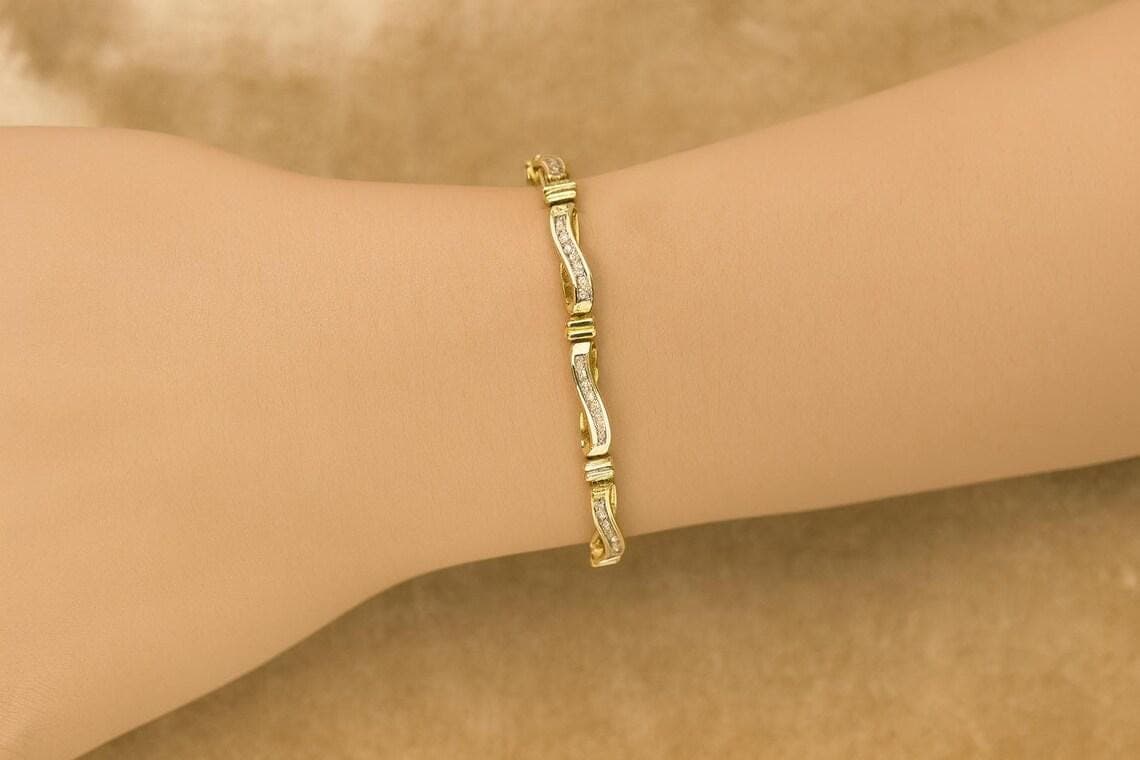 Gold Wavy Baguette Diamond Tennis Bracelet — View 5