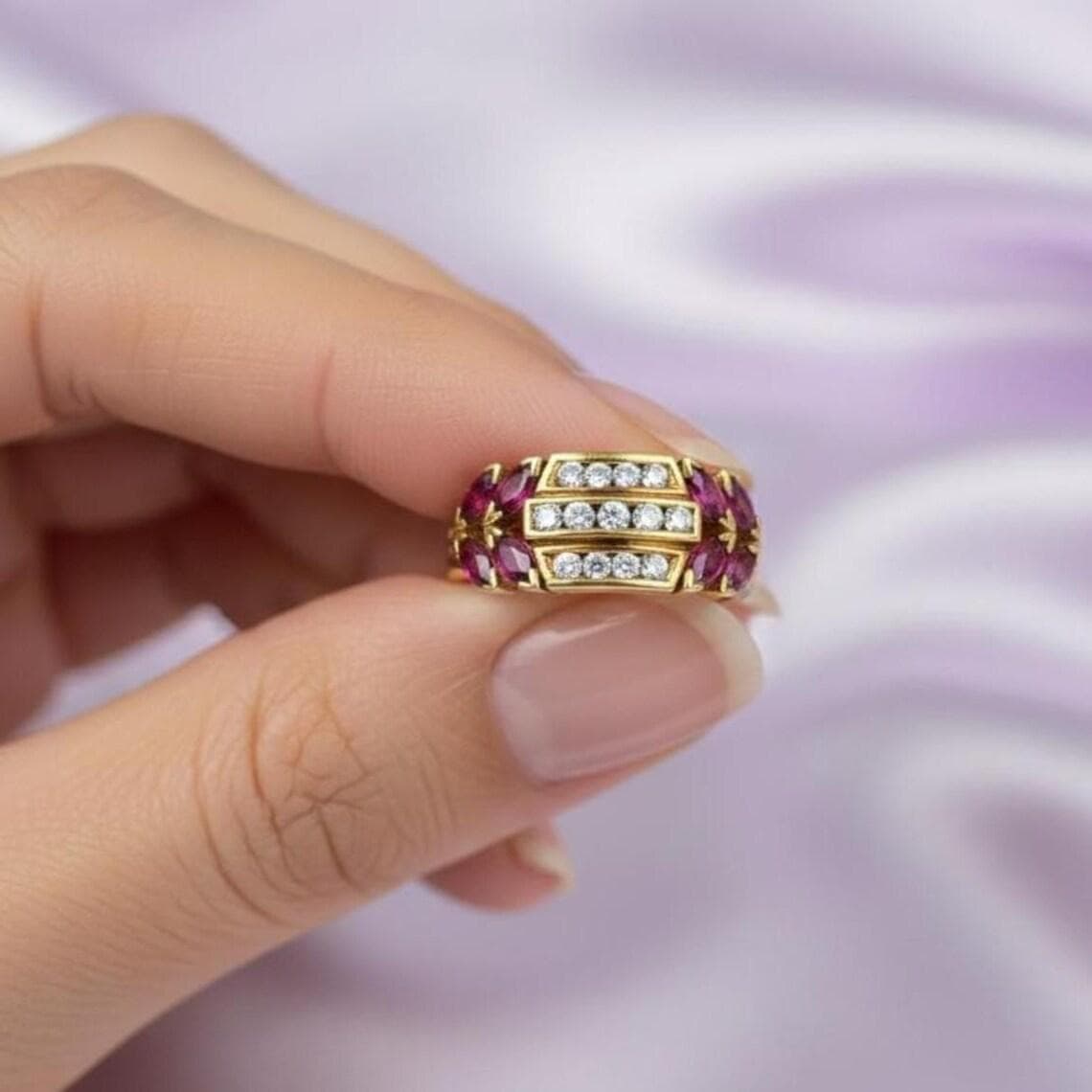 Luxury Pink Ruby & Diamond 14K Gold Plated — View 2