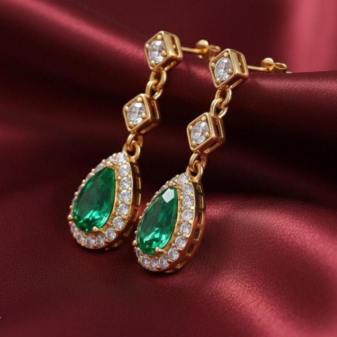 Pear Emerald Teardrop Earrings — View 2