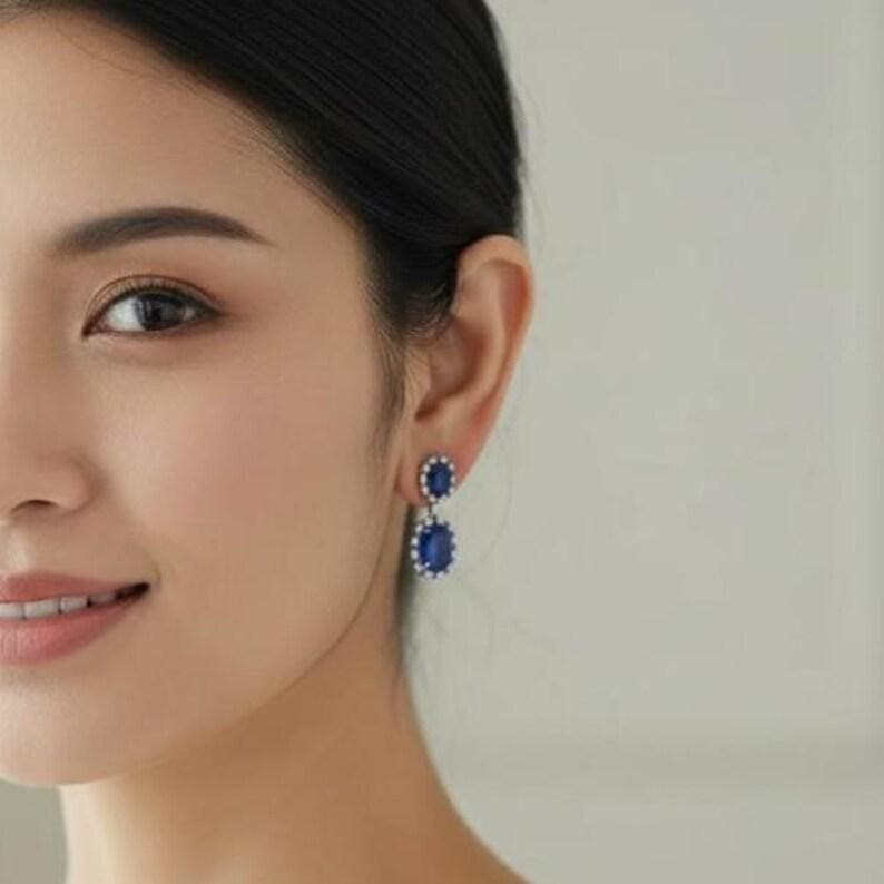 fine Oval Blue Sapphire & Round Diamond Women's — View 3