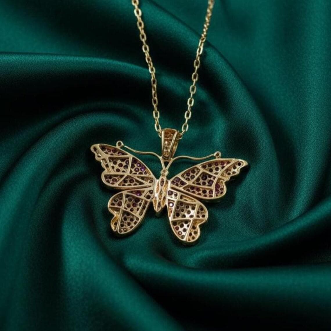 Pink Ruby Sapphire Butterfly Pendant Necklace — View 4