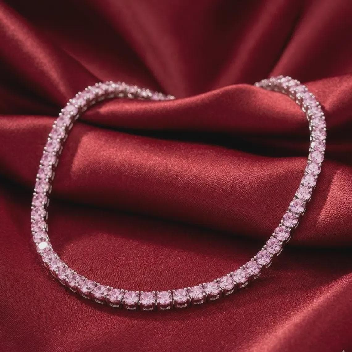 18Ct Pink Sapphire Tennis Necklace — View 5
