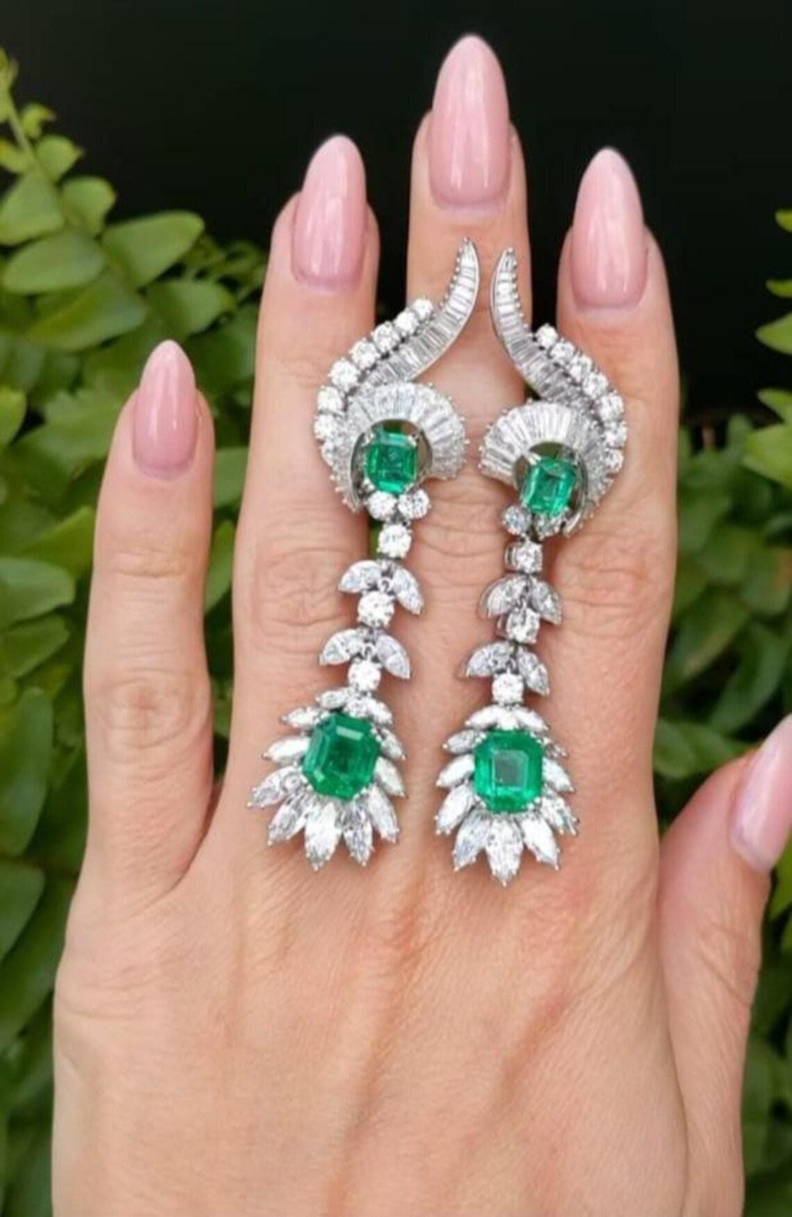 Emerald Green Art Deco Statement Dangle Earrings — View 5