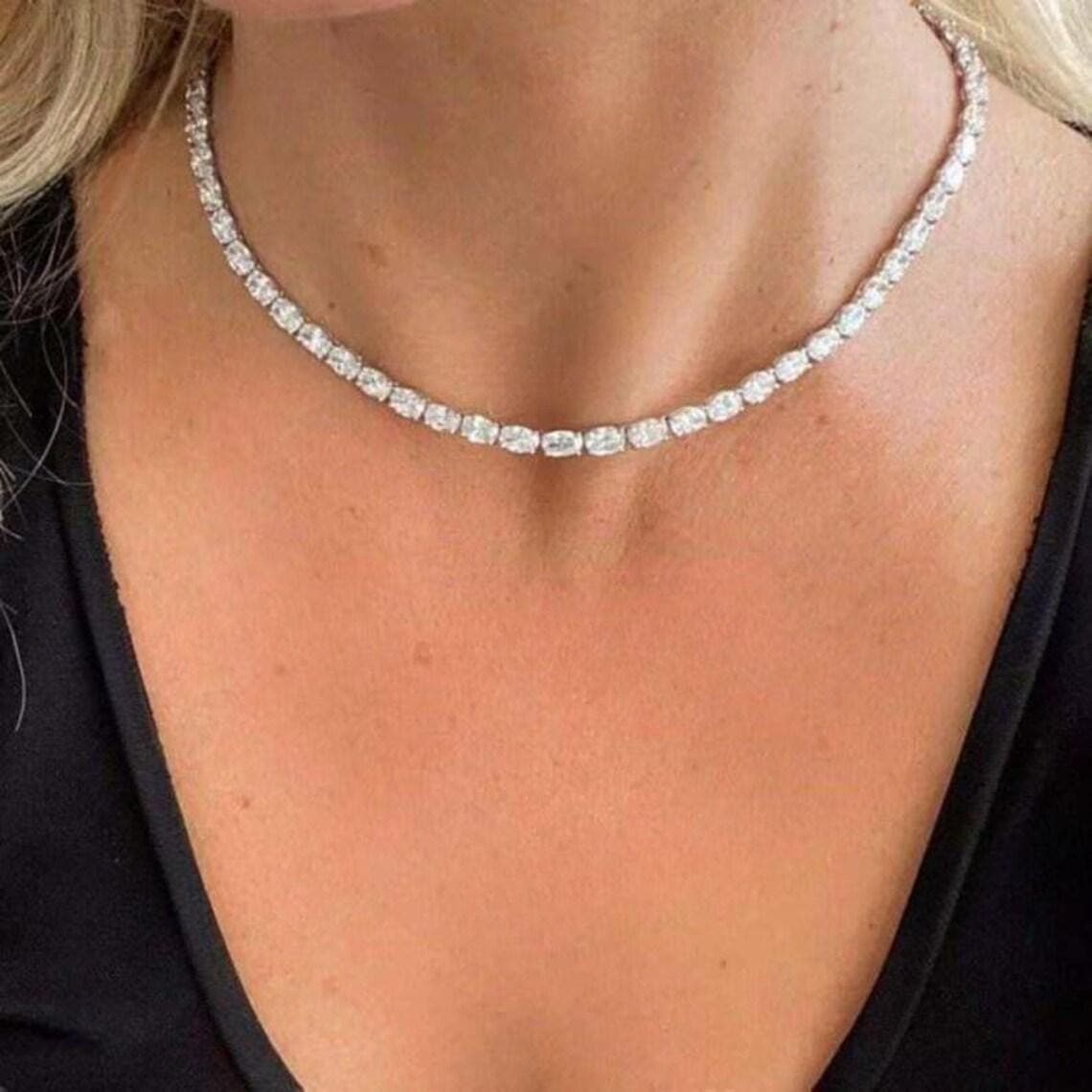 Oval Diamond Tennis Necklace