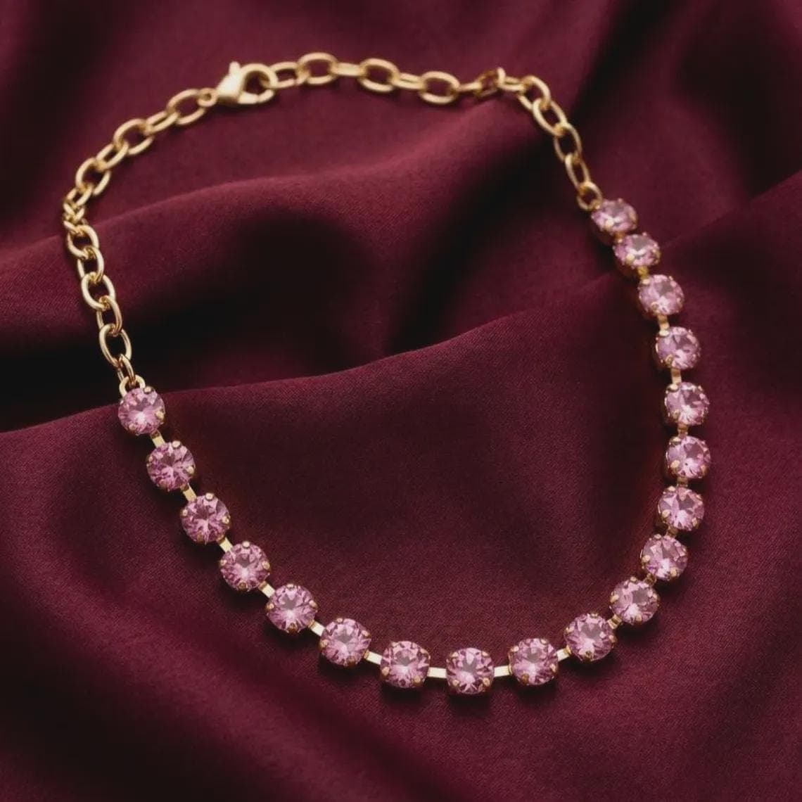 Rosé Blossom Round Cut Pink Sapphire Tennis Necklace