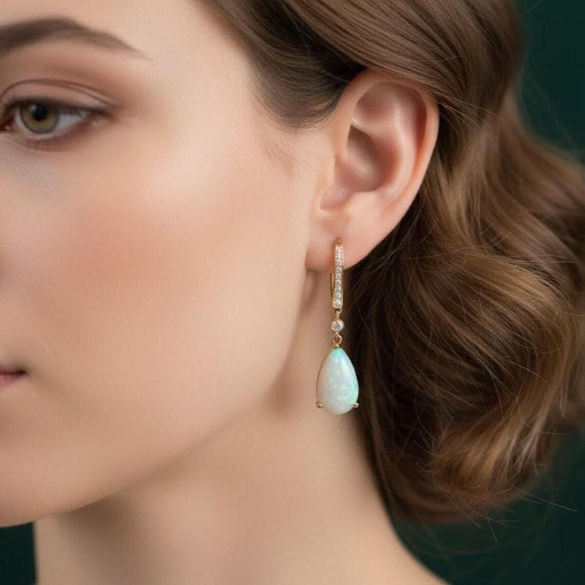 Pear Cut Opal Drop Earrings — View 8